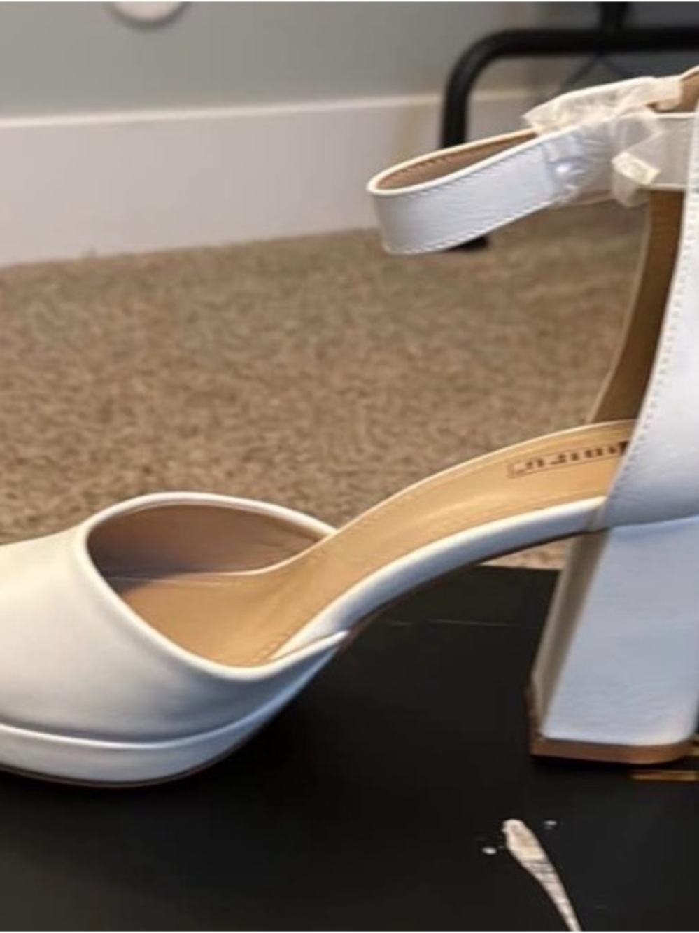White Block Heel Ankle Strap Women's Sandal - Unbranded